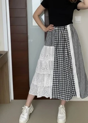 Jupe longue patchwork vichy & dentelle – style bohème chic – Taille S, marca: Éloria Paris, estado: Muy bueno, tamaño: S / 36 / 8, 39,90 €, 42,60 € Protección al comprador Pro incluida