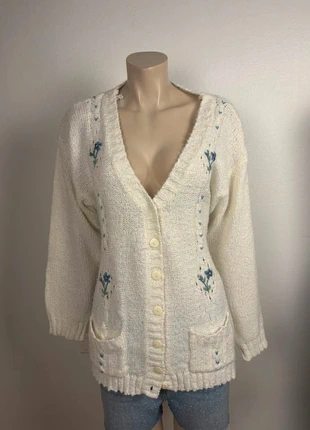 Vintage Scott & Fox floral embroidered cardigan S oversize cream knit cottagecore buttons, brand: Vintage Dressing, condition: Very good, size: S / 36 / 8, €27.90, €30.00 includes Buyer Protection