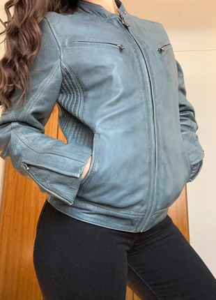 veste en cuir redskins gris bleu S 36 avec zip et logo, marque: Redskins, état: Très bon état, taille: S / 36 / 8, 58,00 €, 61,60 € Protection acheteurs incluse