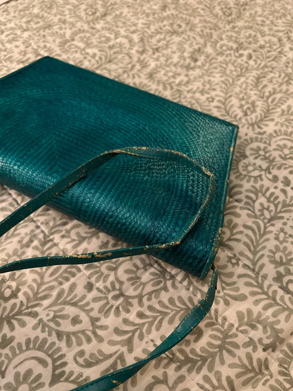 Vintage Lisette Woven Teal Purse 5