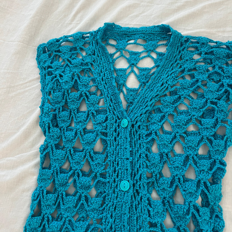 Blue hand knit cardigan top 2