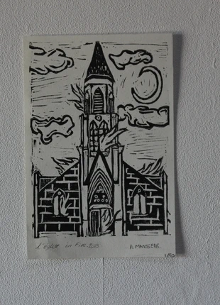 L'eglise, Linogravure, A6, Décoration murale., marque: NeedleGrey, état: Neuf avec étiquette, 6,00 €, 7,00 € Protection acheteurs incluse