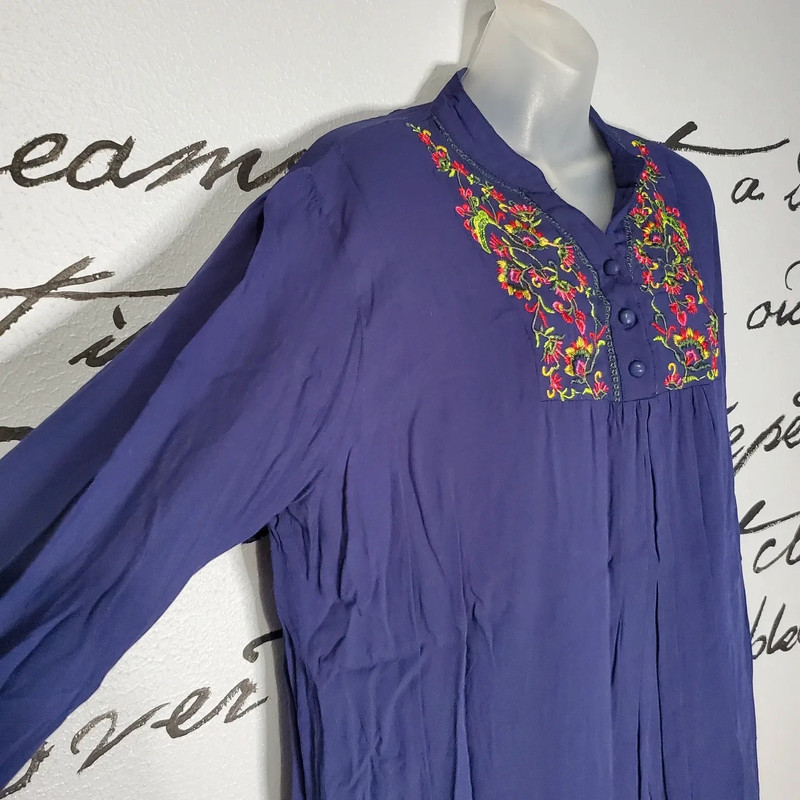 Long Sleeved Indigo Embroidered Floral Tunic - Mini Dress from YLS Lili 2
