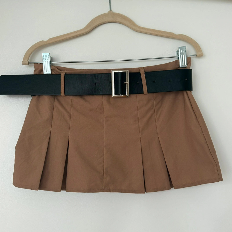 SHEIN Khaki Brown Mini Skirt with Belt 3