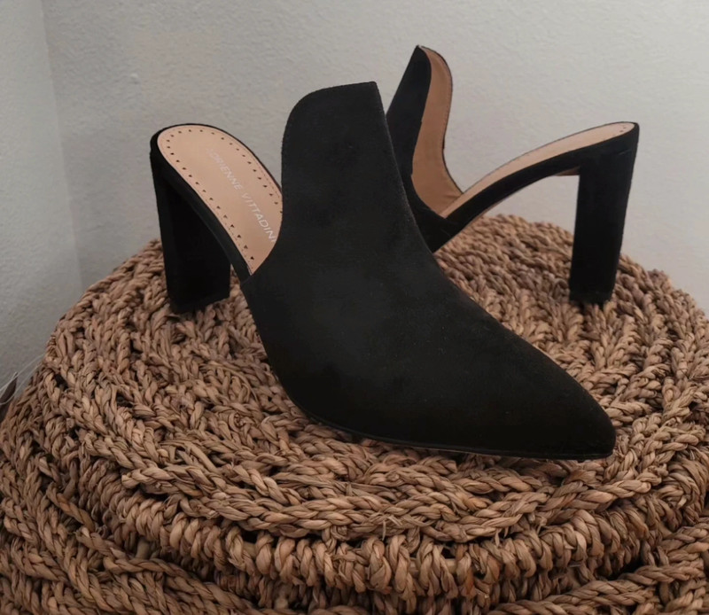 Adrienne Vittadini Women's Nella Faux Leather Block Heel Mules