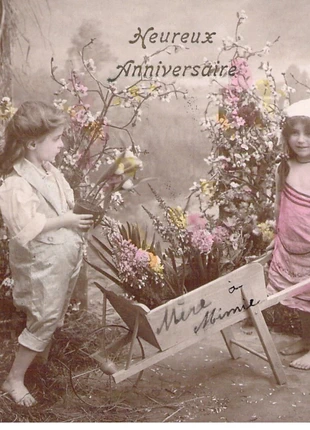lot de 2 cpa Fantaisie - jardiniere - enfants dans un jardin - anniversaire - carte postale ancienne, marca: pas de marque, estado: Bom, €5.00, €5.95 inclui Proteção do Comprador Pro