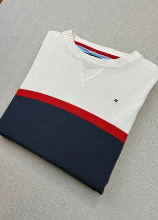 pull léger col rond Tommy Hilfiger  sweater casual chic élégant XL crewneck  blanc/bleu, marque: Tommy Hilfiger, état: Très bon état, taille: XL, 29,00 €, 31,15 € Protection acheteurs incluse