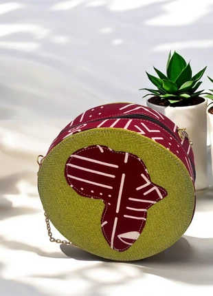 Sac à main rond AfroChic Rouge/ Vert citron, marque: Unique, état: Neuf sans étiquette, 18,00 €, 19,60 € Protection acheteurs (Pro) incluse