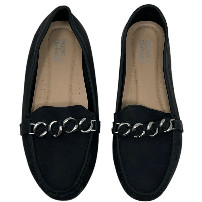 Lauren Blackwell Lizbeth Silver Chain Hardware Black Faux Leather Loafer Flats Vinted