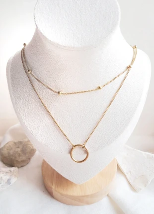 Collier double tendance avec chaîne à perles et anneau en acier inoxydable doré, marque: Tendance, état: Très bon état, 15,00 €, 16,45 € Protection acheteurs (Pro) incluse