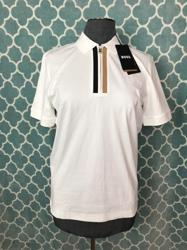 White Hugo Boss Polo Shirt, Mercerized Cotton, Men’s Small, New 1