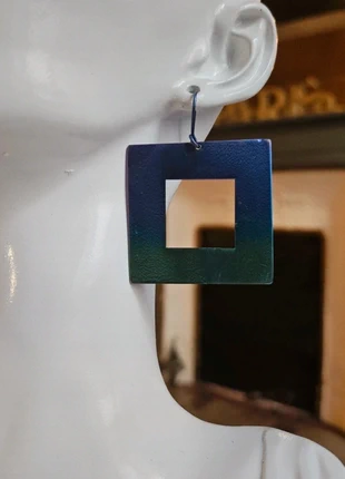 Boucles d'oreilles vintage année 80 carré en titane bleu vert et violet, marque: Vintage, état: Très bon état, 14,00 €, 15,40 € Protection acheteurs incluse