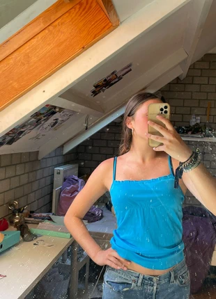 Vintage blue tank top, merk: Vintage, staat: Heel goed, maat: S / 36 / 8, € 5,00, € 5,95 inclusief Kopersbescherming