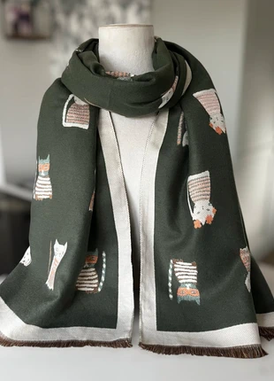Olive Green Cat Pashmina Scarf Wrap, condition: New with tags, £14.00, £15.40 includes Buyer Protection