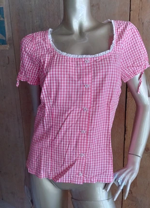 Dirndl. Trachten. Camicia  top camicetta, blusa tirolese cottage core, prairie in cotone a quadretti, brand: Waldschütz, condizioni: Ottime, taglia: XXL / IT 48 / EU 44, €16.00, €17.50 include la Protezione acquisti