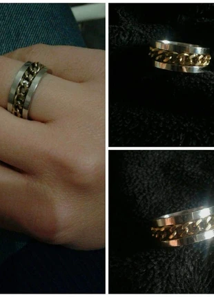 Anel Aço Inoxidável - Prateado e Dourado , marca: Local, estado: Novo com etiquetas, tamanho: 15,3 mm Ø / 8, €2.00, €2.80 inclui Proteção do Comprador