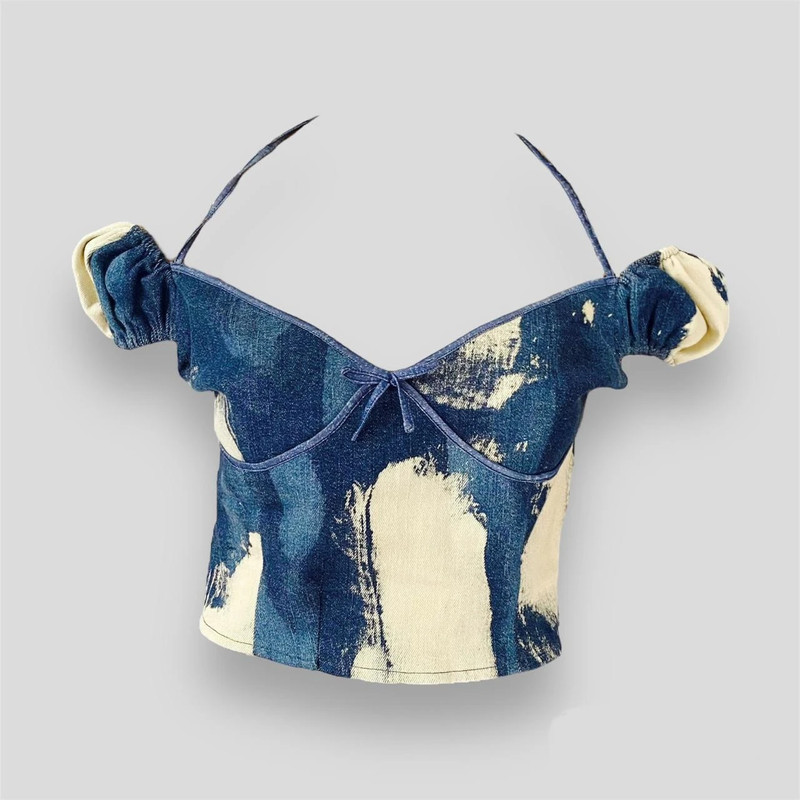 acid splatter denim bustier top 3