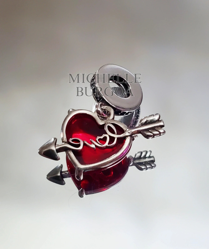 Red Heart & Arrow Murano Glass Dangle Charm 3