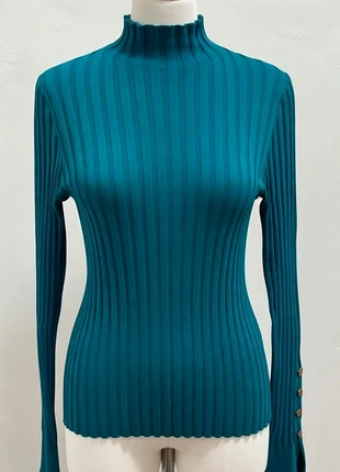 Jersey de canalé turquesa – cuello alto – manga larga con botones dorados, marque: Local, état: Neuf avec étiquette, taille: Taille unique, 8,00 €, 9,10 € Protection acheteurs incluse