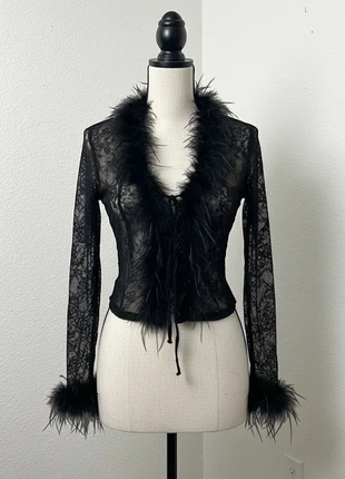 Boléro dentelle noire à plumes – glam vintage, marke: véloria, zustand: Sehr gut, größe: M / 38 / 10, 28,00 €, 30,10 € inklusive Vinted-Käuferschutz