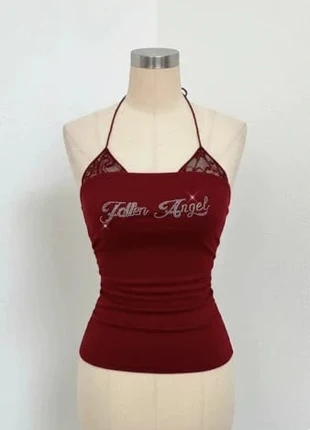 Top bustier dos nu à strass "Fallen Angel" rouge bordeaux, brand: LUMEN, condition: Very good, size: M / 38 / 10, €23.90, €25.80 includes Buyer Protection