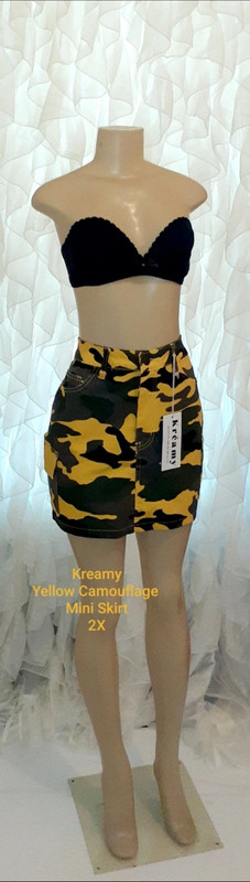 Kreamy Yellow Camouflage Mini Skirt 2X 1