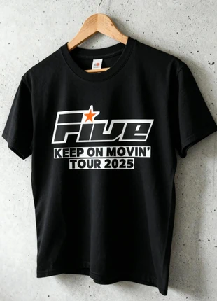 Large Five Boyband ' Keeping Movin' Tour 2025 Black T-Shirt teeshirt theteekuk, brand: Five, condition: New without tags, size: L, £12.00, £13.30 includes Buyer Protection