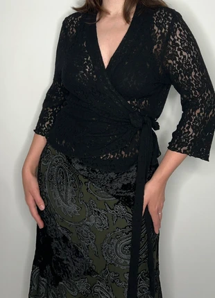 1990s / Y2K 2000s black lace whimsigoth witch goth gipsy Berlin alternative wraptop, merk: Vintage, staat: Heel goed, maat: XL / 42 / 14, € 15,00, € 16,45 inclusief Kopersbescherming Pro