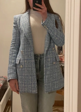 Veste blazer en tweed bleu Zara – Taille S, brand: Zara, condizioni: Ottime, taglia: S / IT 40 / EU 36, €20.00, €21.70 include la Protezione acquisti