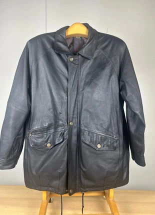 Chaqueta larga Negra Vintage de Cuero Real | Estilo Retro 90s Oversize, brand: Real Leather, condizioni: Ottime, taglia: L, €30.00, €32.20 include la Protezione acquisti