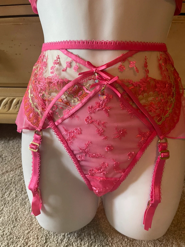 Luxury Honey Birdette lingerie bra panty garter Barbie pink $285