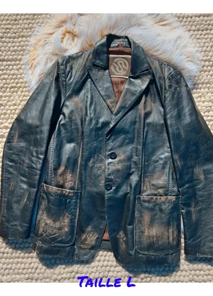 🧥 Veste Blazer en cuir véritable style usé vintage coupe ajustée – Taille L, merk: RA-RE, staat: Heel goed, maat: L, € 49,99, € 53,19 inclusief Kopersbescherming