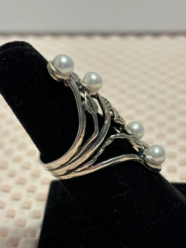 Shablool Didae Israel 925 Cultured Pearl Vines Ring Sz 6.5 2