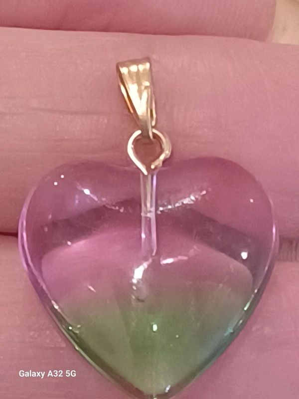 Beautiful gold tone Genuine gem stone carved heart pendant 4