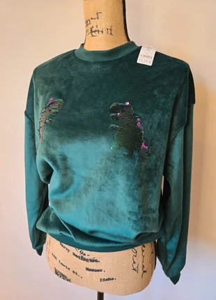 Sweat Undiz vert velours – dinosaures sequins – T. S – Neuf étiquette, brand: Undiz, condition: New with tags, size: S / 36 / 8, €6.00, €7.00 includes Buyer Protection