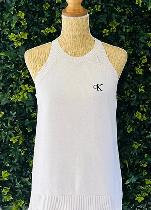 Haut/top/débardeur blanc (matière pull) Calvin Klein (logo brodé), femme, taille : XL, marca: Calvin Klein, estado: Muito bom, tamanho: XL / 42 / 14, €34.90, €37.35 inclui Proteção do Comprador Pro