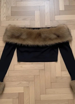 Top noir élégant avec fausse fourrure brune – chic, tendance, soirée, hiver, marke: véloria, zustand: Sehr gut, größe: M / 38 / 10, 32,90 €, 35,25 € inklusive Vinted-Käuferschutz