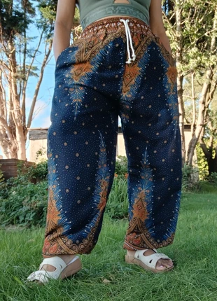Navy gold bohemian feathers printed harem hippie baggy pants wide leg summer trousers one size, brand: ellu, condition: New without tags, size: S / 8, £14.00, £15.40 includes Buyer Protection Pro