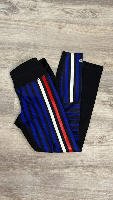 Athleta Black with Red, White & Blue Stripes Cropped Leggings Size XS 2