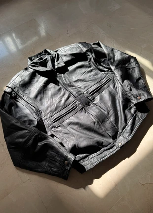 Leather Bomber Jacket Black Genuine Vintage High Quality Top Gym Old Money 80s Motorbike Rockstar, marca: Vintage Dressing, estado: Muito bom, tamanho: L, €49.95, €53.15 inclui Proteção do Comprador