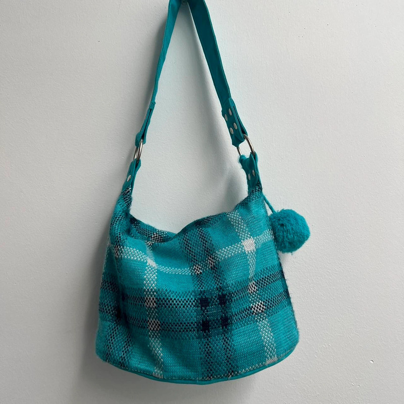 vintage y2k plaid print fuzzy mini bag 5