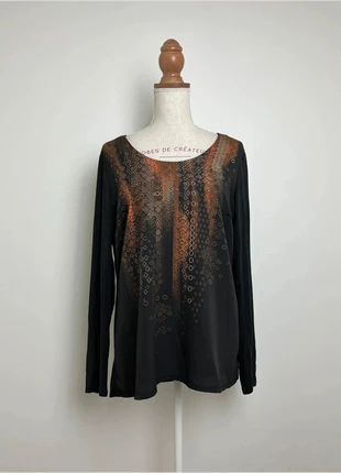 Haut manches longues noir motifs marron beige, causal Y2K, 2000s - Anne Weyburn - L/XL (40/42), merk: Anne Weyburn, staat: Heel goed, maat: L / 40 / 12, € 10,00, € 11,20 inclusief Kopersbescherming
