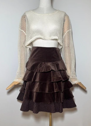 Jupe d’hiver coquette marron à volants en velours frappé 100% coton, brand: COQUETTE, condition: Very good, size: XS / 34 / 6, €25.00, €26.95 includes Buyer Protection