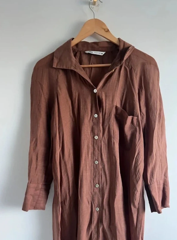 Robe longue marron lin Zara - photo numéro 5