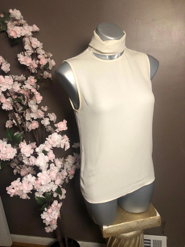 Silk Top Blouse Shirt Hi Turtleneck Slit Sleeveless 2