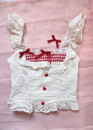 Top court coquette, rouge et blanc, marca: COQUETTE, estado: Muy bueno, tamaño: XS / 34 / 6, 8,00 €, 9,10 € Protección al comprador incluida