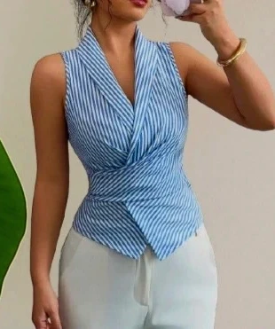 Débardeur chemise rayée sans manches – Old Money / Vintage Chic & Summer Vibes | Taille M, brand: Aesthetic, condition: New with tags, size: M / 38 / 10, €24.90, €26.85 includes Buyer Protection