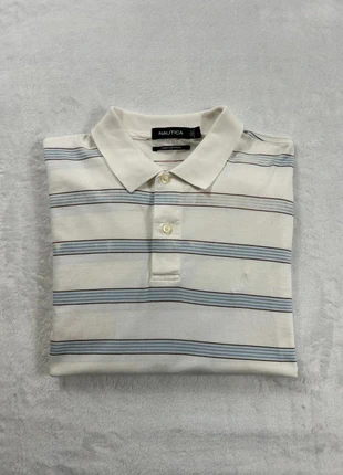 Polo manches courtes à rayures Nautica - Taille L Homme - Blanc bleu clair logo brodé, marke: Nautica, zustand: Gut, größe: L, 3,00 €, 3,85 € inklusive Vinted-Käuferschutz