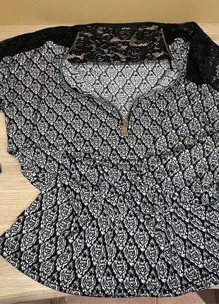 Blouse imprimée noir, blanc et gris avec dentelle Mim taille L, brand: Mim, condition: Very good, size: L / 40 / 12, €3.00, €3.85 includes Buyer Protection