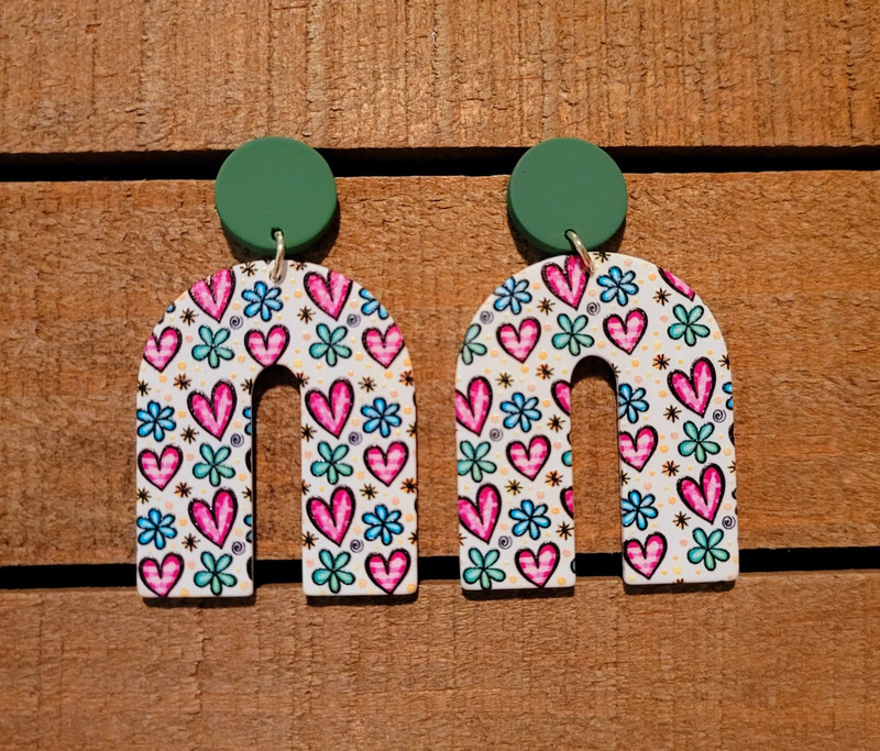 White/Green/Pink Heart Acrylic Earrings